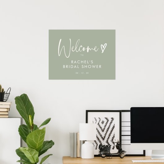 BUDGET Boho Sage Green Heart Script Vrijgezellenfe Poster (Thuiskantoor)