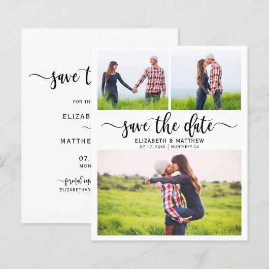Budget Boho Script Foto Collage Save The Date (Voorkant / Achterkant)