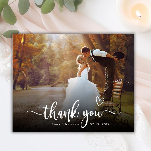 Budget Boho Script Hart 2 Foto Huwelijk Bedankt