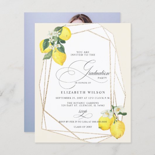 Budget Boho Script Lemon Zomer Foto Afstuderen (Voorkant / Achterkant)