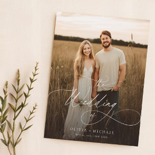 Budget Boho Script Rustieke Foto Huwelijksuitnodig