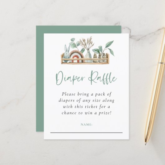 Budget Boho Shelf Toys Sage Diaper Raffle (Voorkant / Achterkant in situ)