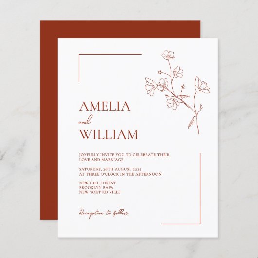 BUDGET Boho Sienna Terracotta Bloemenbruiloft (Voorkant / Achterkant)