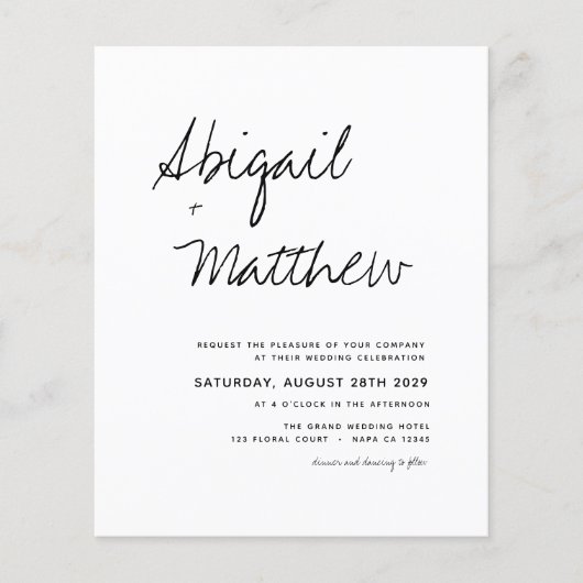 Budget Boho Simple Black White Wedding Invitation Flyer (Voorkant)