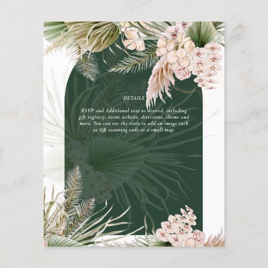 BUDGET BOHO Smaragdgroene Pampasgras Bruiloft Flyer (Achterkant)