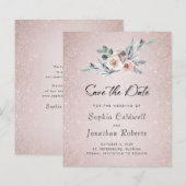 Budget Boho Stof Roze Rozen Trouw Save the Date (Voorkant / Achterkant)