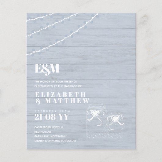 BUDGET BOHO Stofblauw Drijfhout MasonJars Bruiloft (Voorkant)