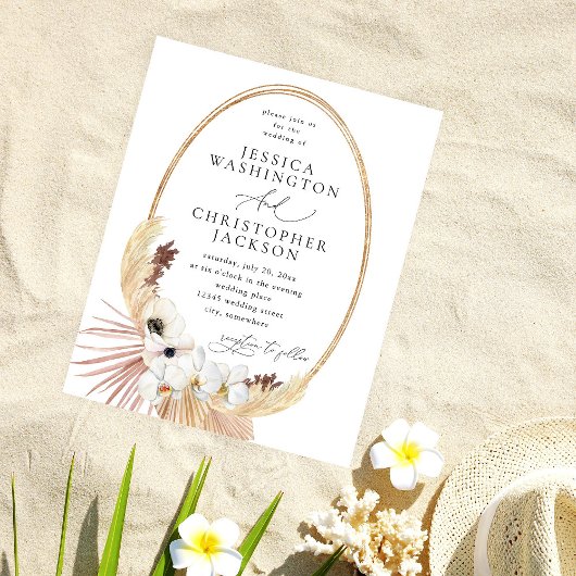 Budget Boho Strand Witte Bloem Bruiloft Flyer
