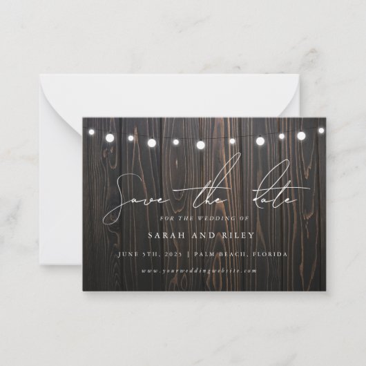 BUDGET Boho String Light Bruiloft Save The Date Notitiekaartje (Voorkant)