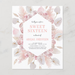 Budget Boho Sweet Sixteen Modern Blush Uitnodiging Flyer