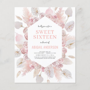 Budget Boho Sweet Sixteen Modern Blush Uitnodiging Flyer