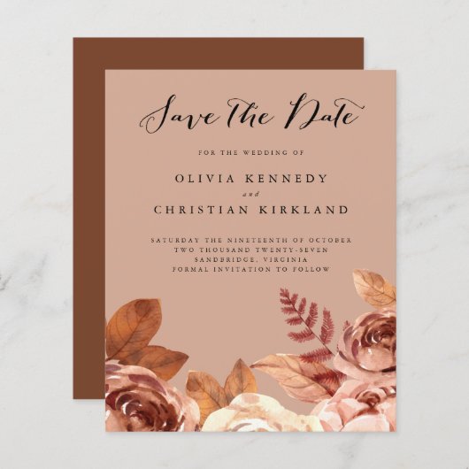 Budget Boho Terracotta Botanical Save the Date (Voorkant / Achterkant)