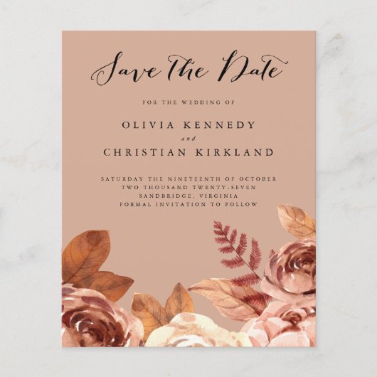 Budget Boho Terracotta Botanical Save the Date (Voorkant)