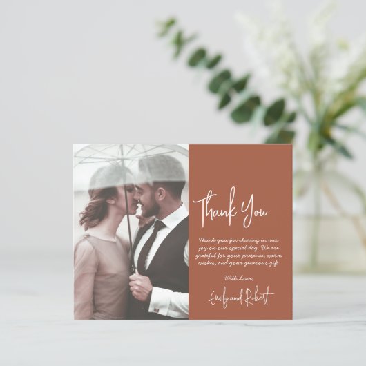 Budget Boho Terracotta Bruiloft Dank u Kaart (Staand voorkant)