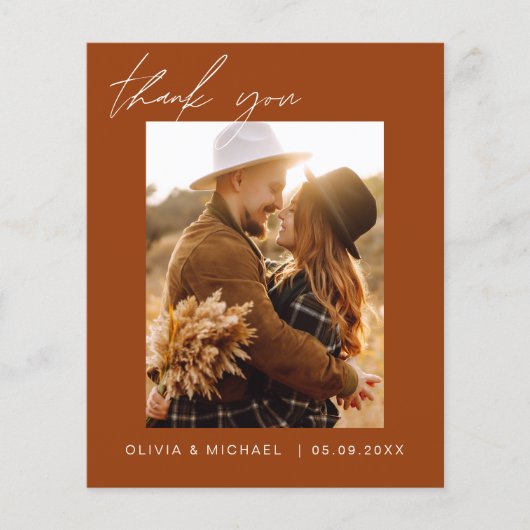 Budget Boho Terracotta Bruiloft Dank u Kaarten (Voorkant)