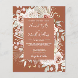 Budget Boho Terracotta Floral Wedding Uitnodiging
