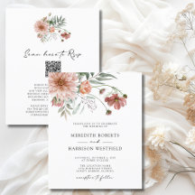 Budget Boho Terracotta Floral Wedding Uitnodiging