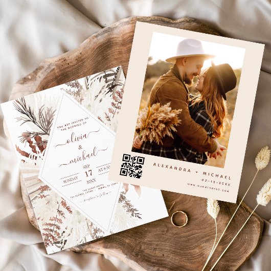 Budget Boho Terracotta Foto QR Code Bruiloft