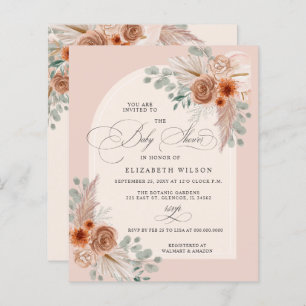 Budget Boho Terracotta Pampas Baby shower Invite