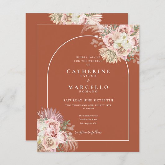 Budget Boho Terracotta Pampas Gras Bruiloft  (Voorkant / Achterkant)