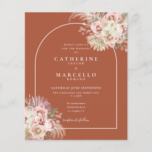 Budget Boho Terracotta Pampas Gras Bruiloft  (Voorkant)