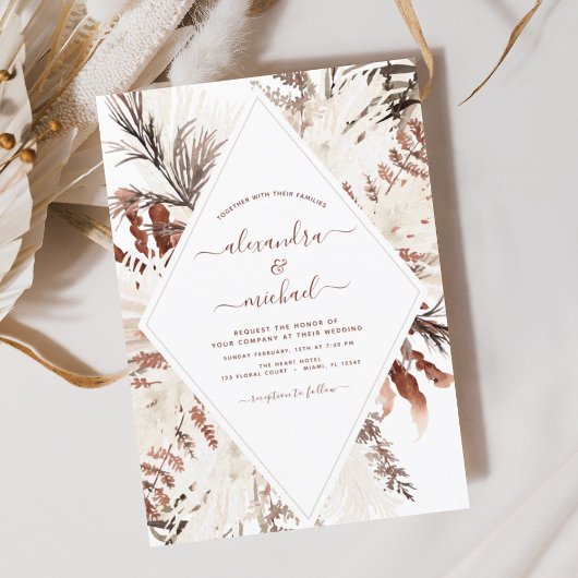 Budget Boho Terracotta Pampas Gras Bruiloft Flyer