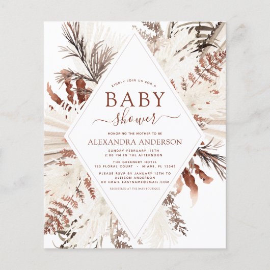 Budget Boho Terracotta Pampas Grass Baby shower (Voorkant)