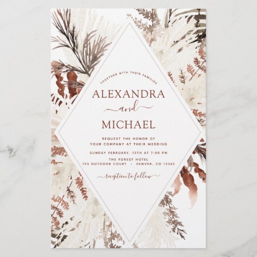 Budget Boho Terracotta Pampas Grass Beige Wedding (Voorkant)