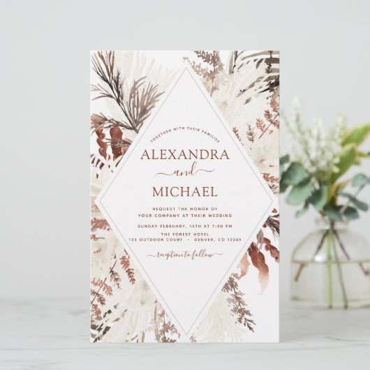 Budget Boho Terracotta Pampas Grass Beige Wedding (Staand voorkant)