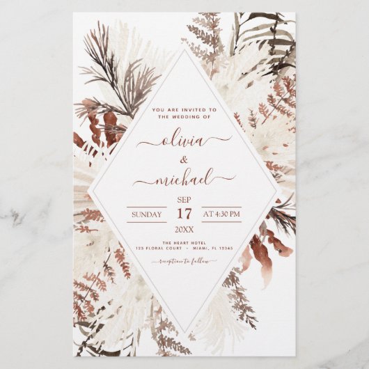 Budget Boho Terracotta Pampas Grass Beige Wedding (Voorkant)