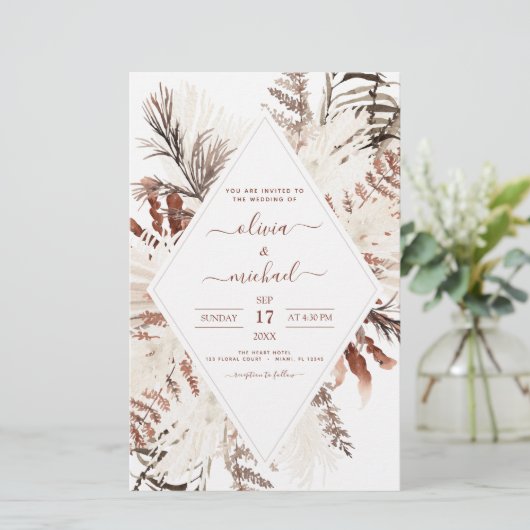 Budget Boho Terracotta Pampas Grass Beige Wedding (Staand voorkant)