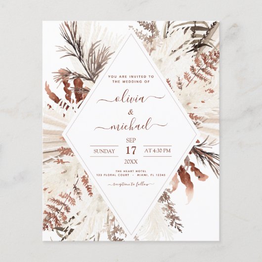 Budget Boho Terracotta Pampas Grass Beige Wedding (Voorkant)