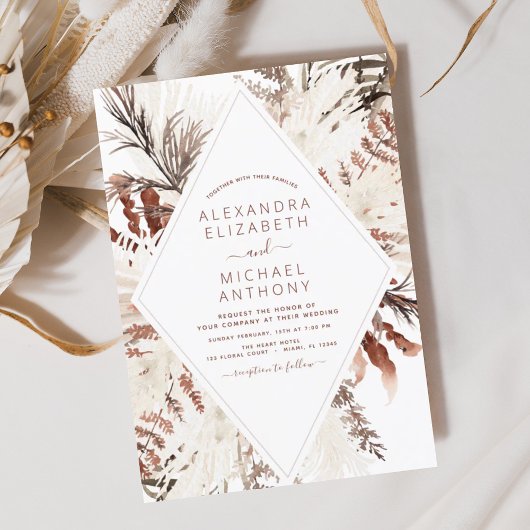 Budget Boho Terracotta Pampas Grass Beige Wedding Flyer