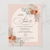 Budget Boho Terracotta Pampas Sweet 16 Uitnodiging (Voorkant)