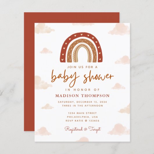 Budget Boho Terracotta Rainbow Clouds Baby shower (Voorkant / Achterkant)