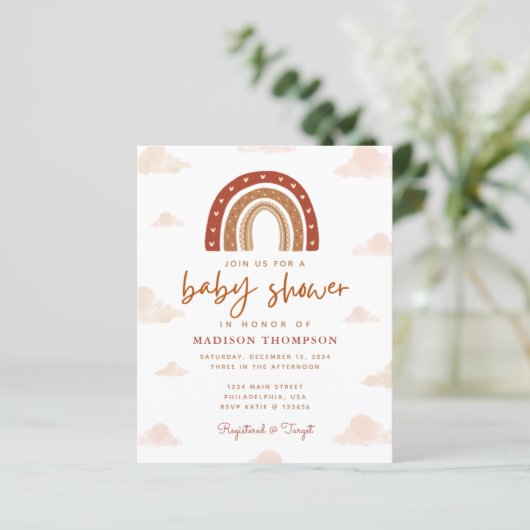 Budget Boho Terracotta Rainbow Clouds Baby shower (Staand voorkant)