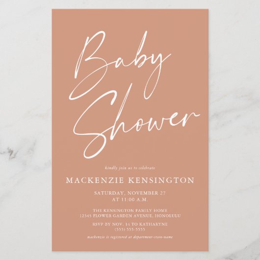 Budget Boho Terracotta Script Baby shower FLYER (Voorkant)