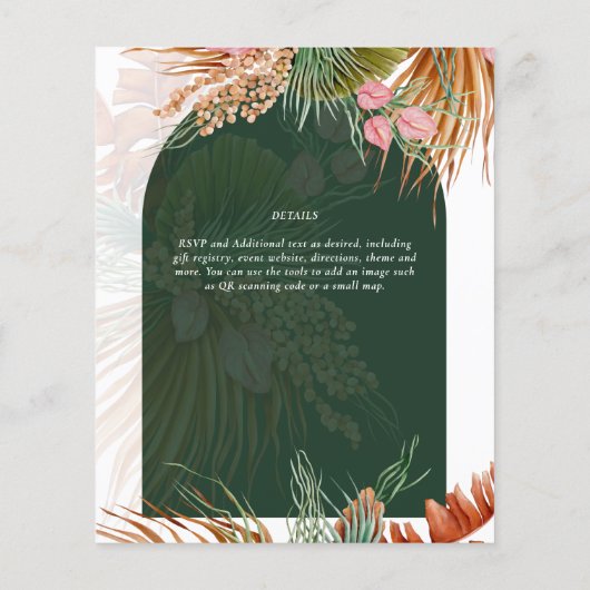 Budget Boho Tropische Pampas Groene Trouw Uitnodig Flyer (Achterkant)