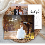 Budget Boho Typografie 2 Foto Bruiloft Dank u<br><div class="desc">Budget Modern Boho Heart Typografie 2 (twee) Foto Bruiloft Dank u Papier. Moderne Stijlvolle bruiloft dank u sjabloon met een volledige verticale foto op de voorkant met overlay tekst "Thank You" in een hand geletterde kalligrafie swash tail lettertype script met liefde hart motief in wit op het afbeelding. ***LET OP!...</div>