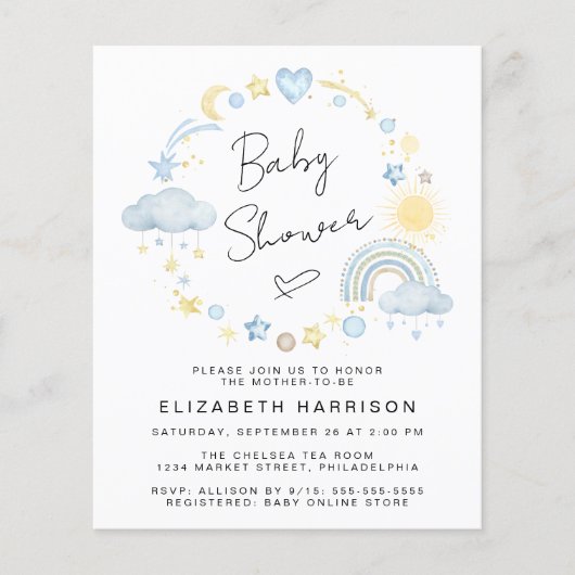 Budget Boho Waterverf Baby Boy Shower Uitnodiging (Voorkant)