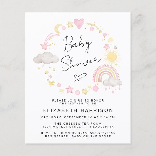 Budget Boho Waterverf Baby Girl Shower (Voorkant)