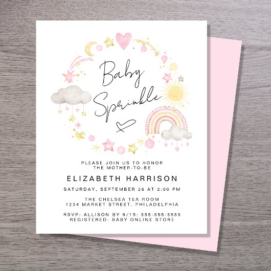 Budget Boho Waterverf Baby Girl Sprinkle Invite
