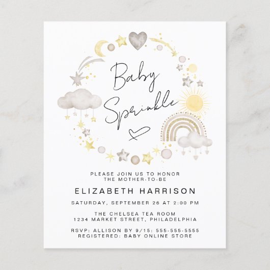 Budget Boho Waterverf Baby Sprinkle Uitnodiging (Voorkant)
