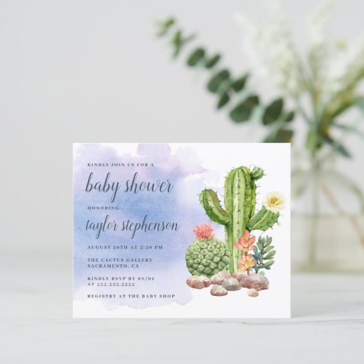 Budget Boho Waterverf Cactus Baby shower (Staand voorkant)