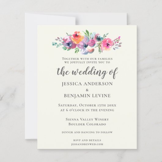 Budget Boho Waterverf Flowers Elegant Wedding (Voorkant)