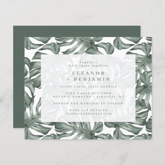 Budget Boho Waterverf Monstera Wedding Invite (Voorkant / Achterkant)