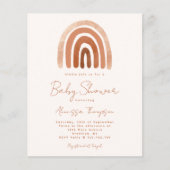 Budget Boho Waterverf Rainbow Baby shower Uitnodig (Voorkant)