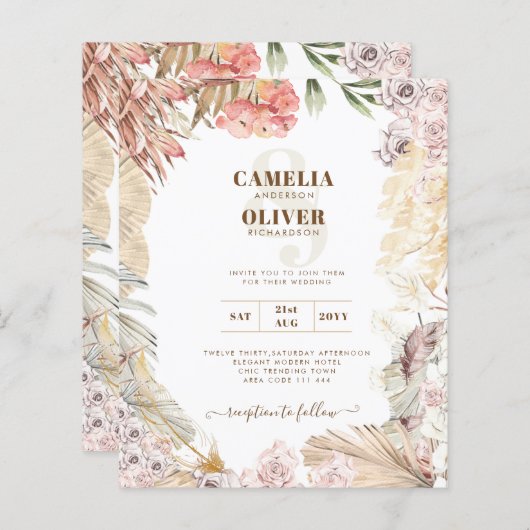 BUDGET BOHO Wedding Invite Digital Download (Voorkant / Achterkant)