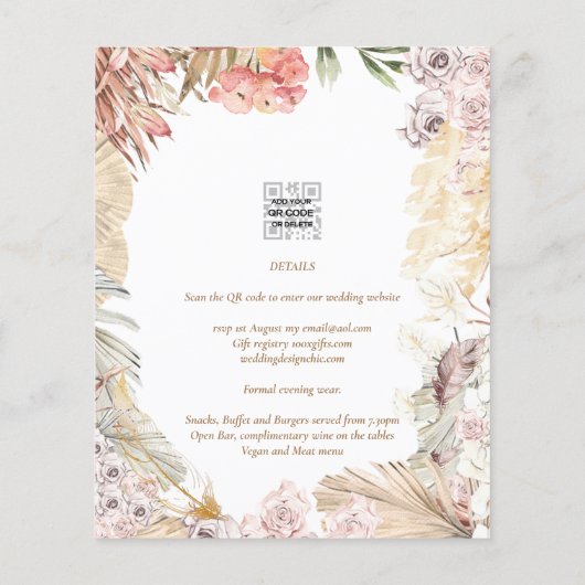 BUDGET BOHO Wedding Invite Digital Download (Achterkant)