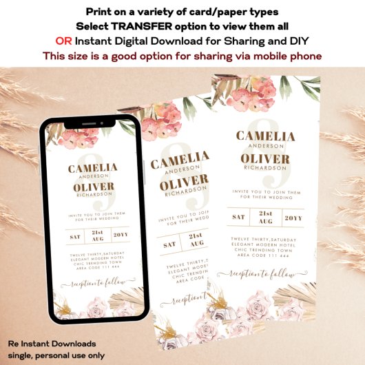 BUDGET BOHO Wedding Invite Digital Download Menu